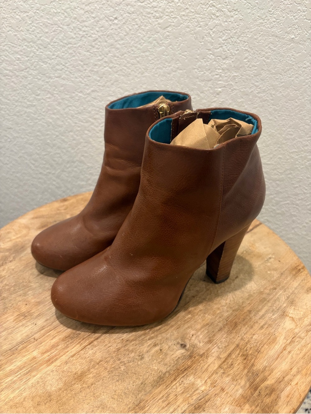 H&M Milan Women’s Brown Leather Ankle Booties with Block Heel